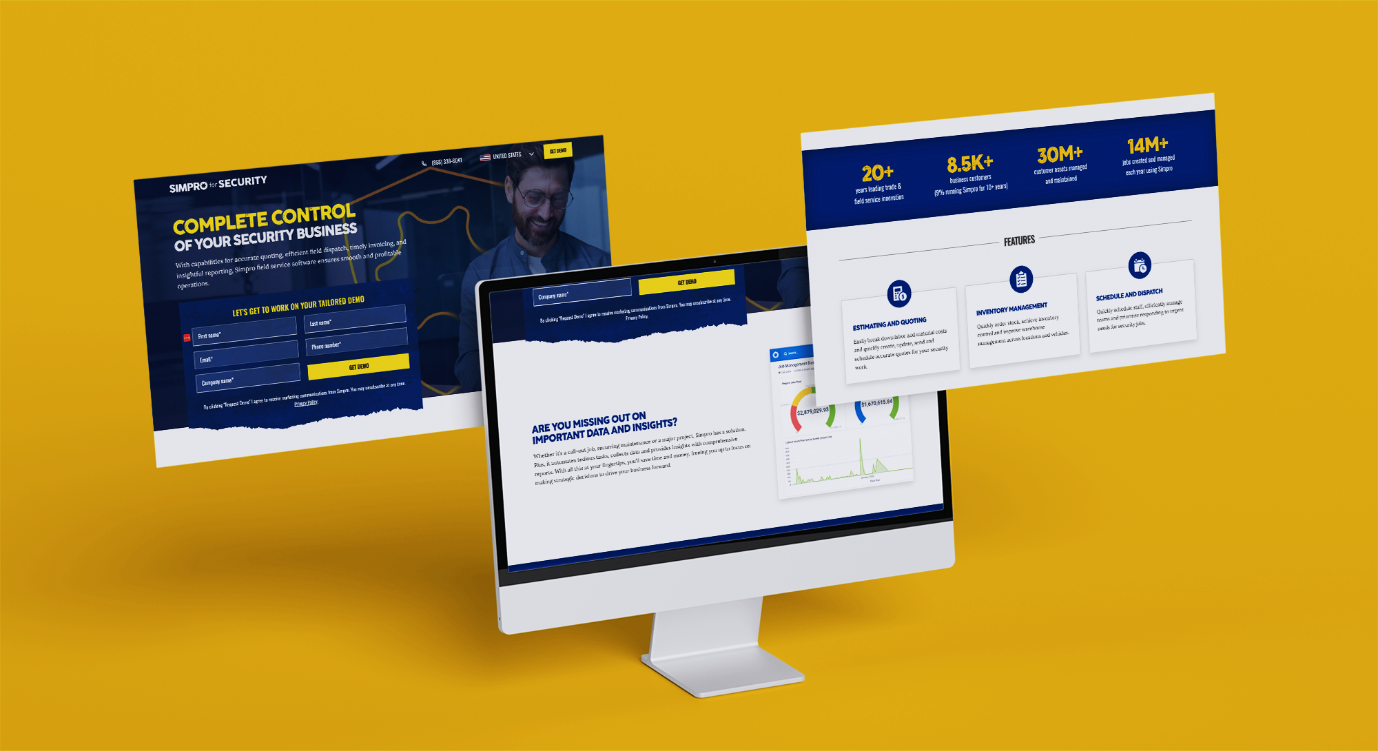 Simpro for Security Landing page Mockups